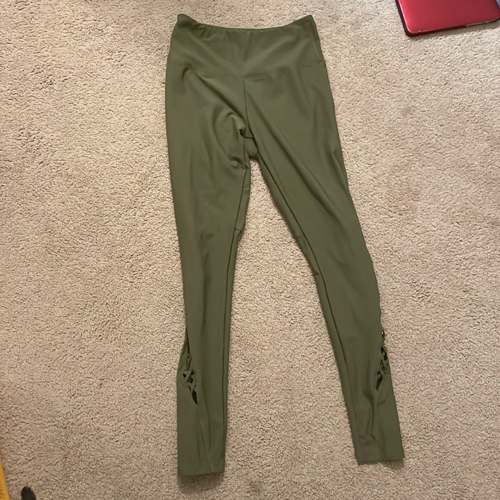 Army Green Leggings with Cut-Out Leg Pattern